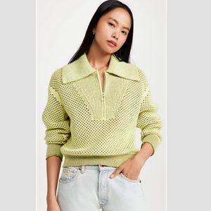 NWT Jonathan Simkhai Ariella Sculptural Polo Chunky Sweater In Lime Green Sz S